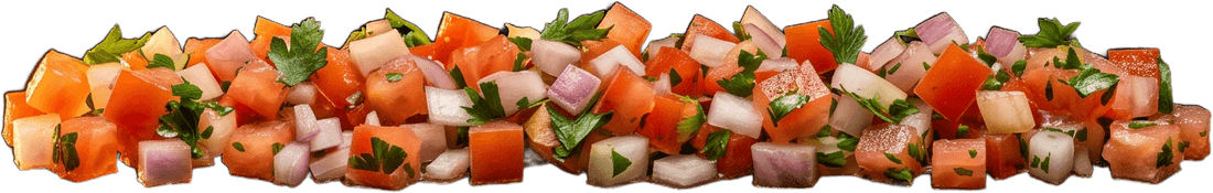 Camada de vinagrete de tomate, cebola e cheiro-verde